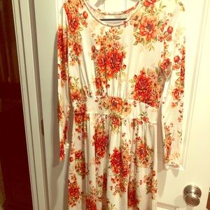 Long sleeve, boutique, midi, floral dress.